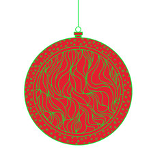Fototapeta premium Christmas tree toy. Happy New Year. Zentangle. Hand drawn christmas ball with abstract patterns on isolation background. Design for spiritual relaxation for adults. Line art creation