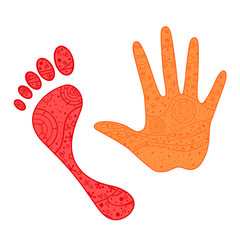 Hand. Foot. Hand drawn elements with abstract patterns on isolation background. Design for spiritual relaxation for adults. Line art. Outline for tattoo, printing on t-shirts