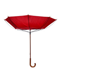 Inside Out Red Umbrella Off Center on White Background