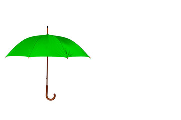 Green Umbrella Off Center on White Background