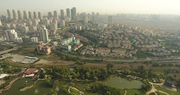 Aerial view of bahcesehir pond - istanbul Başakşehir Bah&ccedil;eşehir G&ouml;let b&ouml;lgesinin havadan &ccedil;ekilmiş drone g&ouml;r&uuml;nt&uuml;s&uuml;