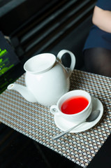Hot Afternoon Tea Cup on Wood Table Background