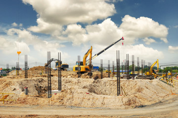  a construction site for a luxury condominium big building and blue sky background