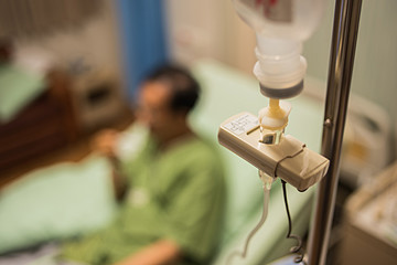Close up saline solution drip for patient and infusion pump in hospital, Treatment of the disease of the doctor concept.