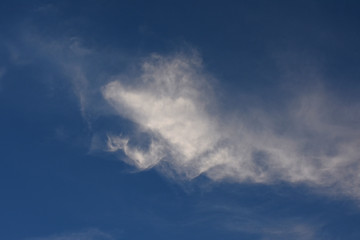  青空と雲「空想・雲のモンスター」（動揺する、不安な、不安定、消え始める、声を荒げる、声を枯らすなどのイメージ）