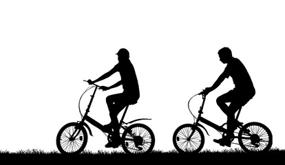 Obraz premium sylwetka rocznika rower i miłość para na wakacjach na białym tle