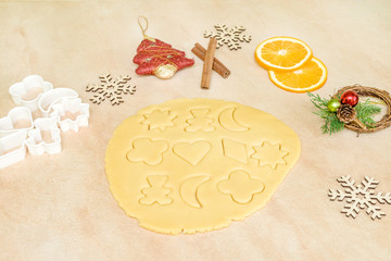 Baking ingredients for Christmas cookies and gingerbread