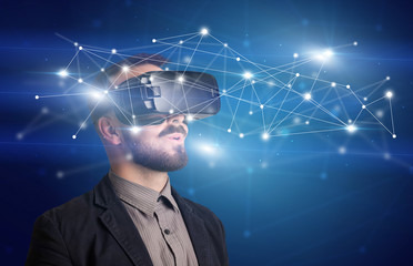 Businessman with virtual reality goggles
