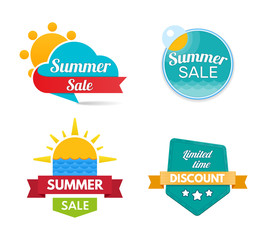 Summer sale. Design banners and discount stickers. Special offer templates.