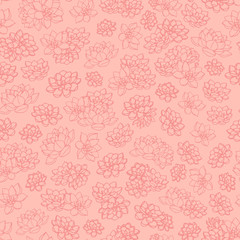 Hand drawn pink vector lilies contours seamless pattern on beige background. Vintage floral design. - 180411748