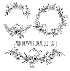 Hand drawn floral outlined elements.