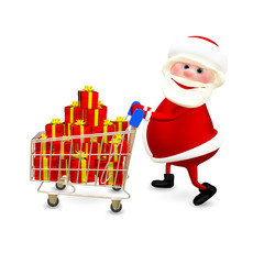 3D  Illustration Santa with the Trolley with Gifts