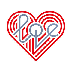 Love typography. Art deco style. Love logotype. Heart typography.