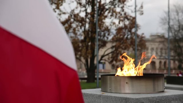 Znicz and the flag of the Polish state.
