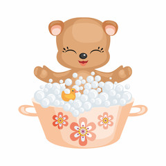The image of a cute Teddy bear in a cartoon style. Vector illustration on a white background.