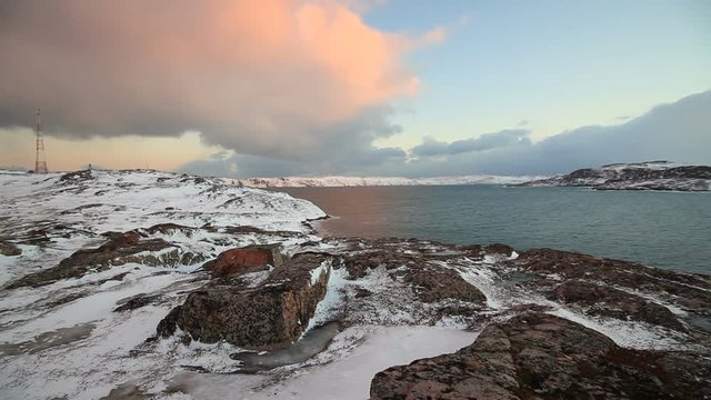Dramatic sky over the stormy sea in the north