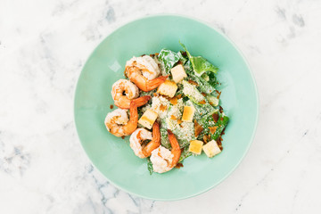 Caesar salad with shrimp or prawn