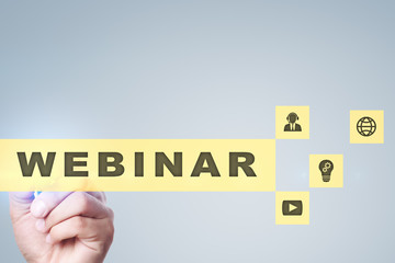 Webinar. E-Learning, Online Education concept. Personal development. Virtual screen.