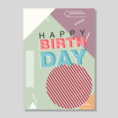 Happy Birthday Memphis style vector design for greeting card