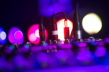 Audio jack Dj mixer dj mix music on the console the dj s hand