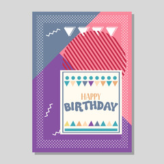 Happy Birthday Memphis style vector design for greeting card