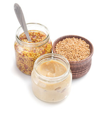 mustard sauce collection on white