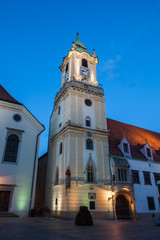 Fototapeta na wymiar Bratislava Old Town Hall At Night in Slovakia