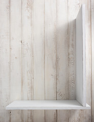 wooden shelf at white background