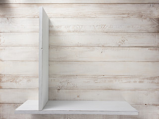 wooden shelf at white background