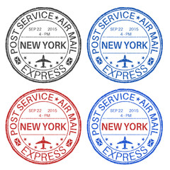 NEW YORK postmarks. Set of colored ink stamps