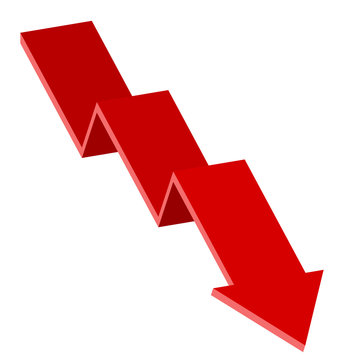 Red moving down arrow. Financial chart