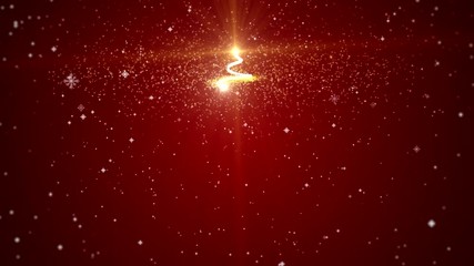 Video animated shiny christmas tree with glittering effect on red background - Beautiful holiday loopable abstract background - Powered by Adobe