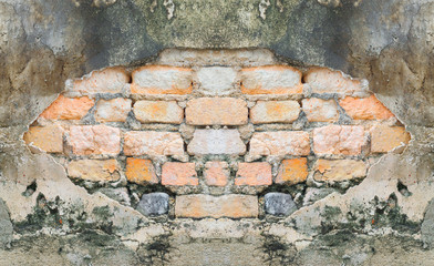 Background of brick in the broken wall.