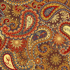 Abstract vintage pattern with decorative flowers, leaves and Paisley pattern in Oriental style.