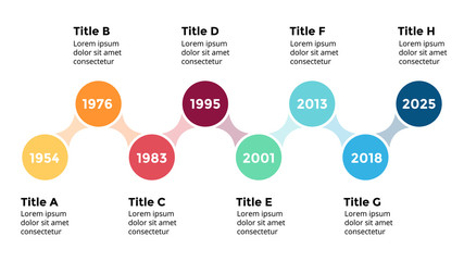 Vector arrows circles timeline infographic, diagram chart, graph presentation. Business progress concept with 8 options, parts, steps, processes.