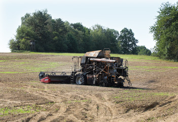 Combine harvester destroyed by fire