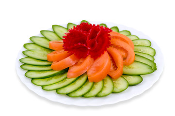 Cucumbers with tomatoes, clipping path.