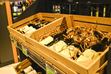 The wine section of the shop Euroopt shopping centre Gallery, the city of Minsk, February 2017.