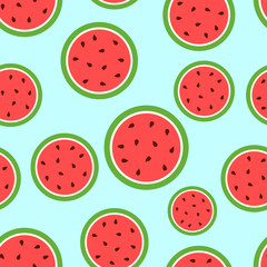 Fototapeta premium Watermelon seamless pattern background icon. Business flat vector illustration. Juicy ripe watermelon fruit sign symbol pattern.