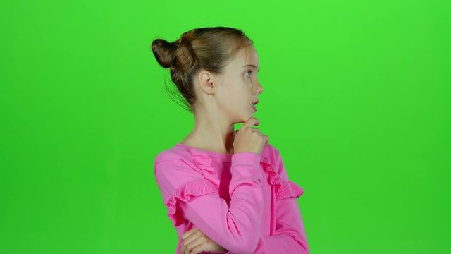Baby thinks and she comes up with an idea. Green screen