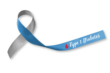 World diabetes day with grey blue with red blood drop ribbon (isolated on white background with...