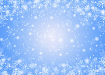 Christmas winter abstract background with snowflakes, bokeh lights and place for text. Christmas New Year's wallpaper