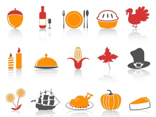 orange and red color series thanksgiving icons set