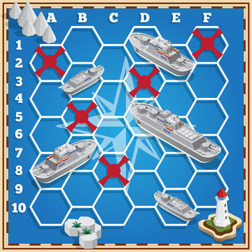 Battleship. Isometric. Vector Design For App Game User Interface.