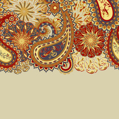 Abstract vintage pattern with decorative flowers, leaves and Paisley pattern in Oriental style.