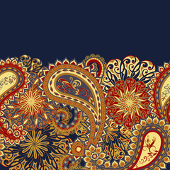 Abstract vintage pattern with decorative flowers, leaves and Paisley pattern in Oriental style.