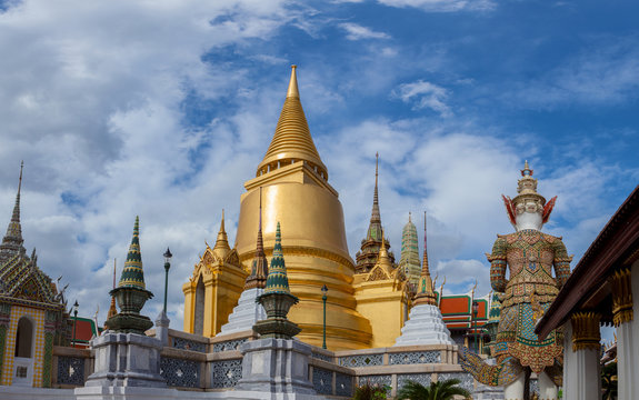 gold pagoda in grand palace "wat pra kaew " bangkok thailand