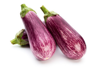 Fresh eggplants, aubergine on a white background.