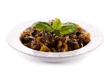 Fried chicken liver on white background