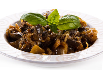 Fried chicken liver on white background